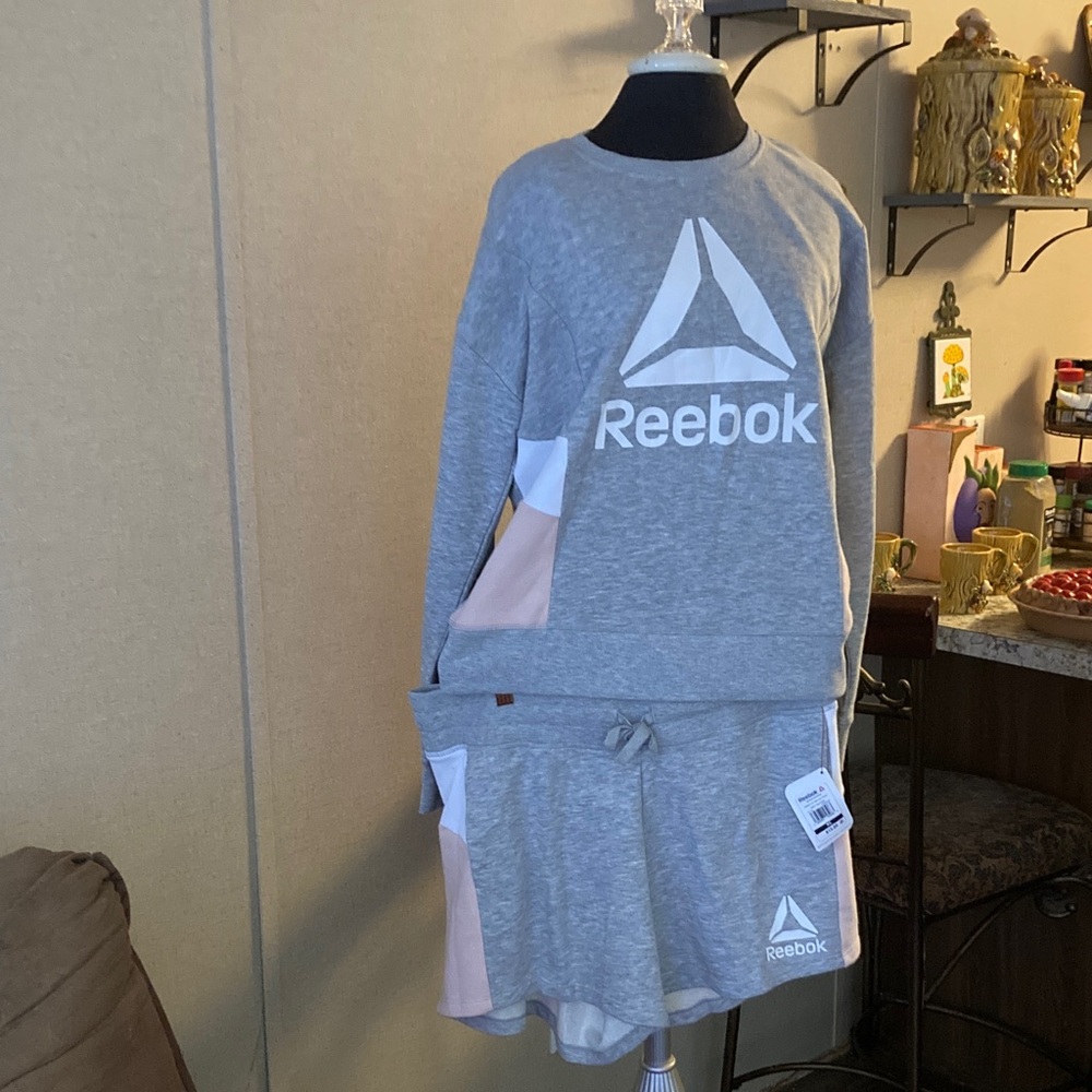 Reebok Heather Gray and Soft Pink Lounge Set